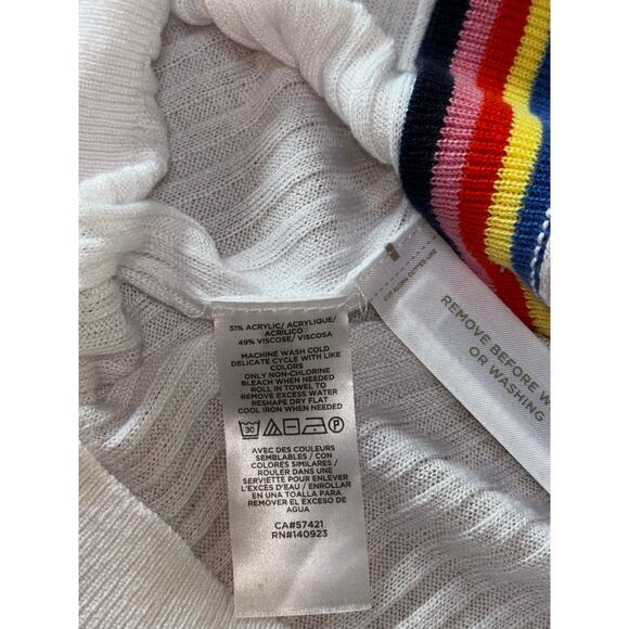 NWT Womens Loft Rainbow White Ribbed Cardigan Sweater Lightweight Pride Large - Picture 6 of 7